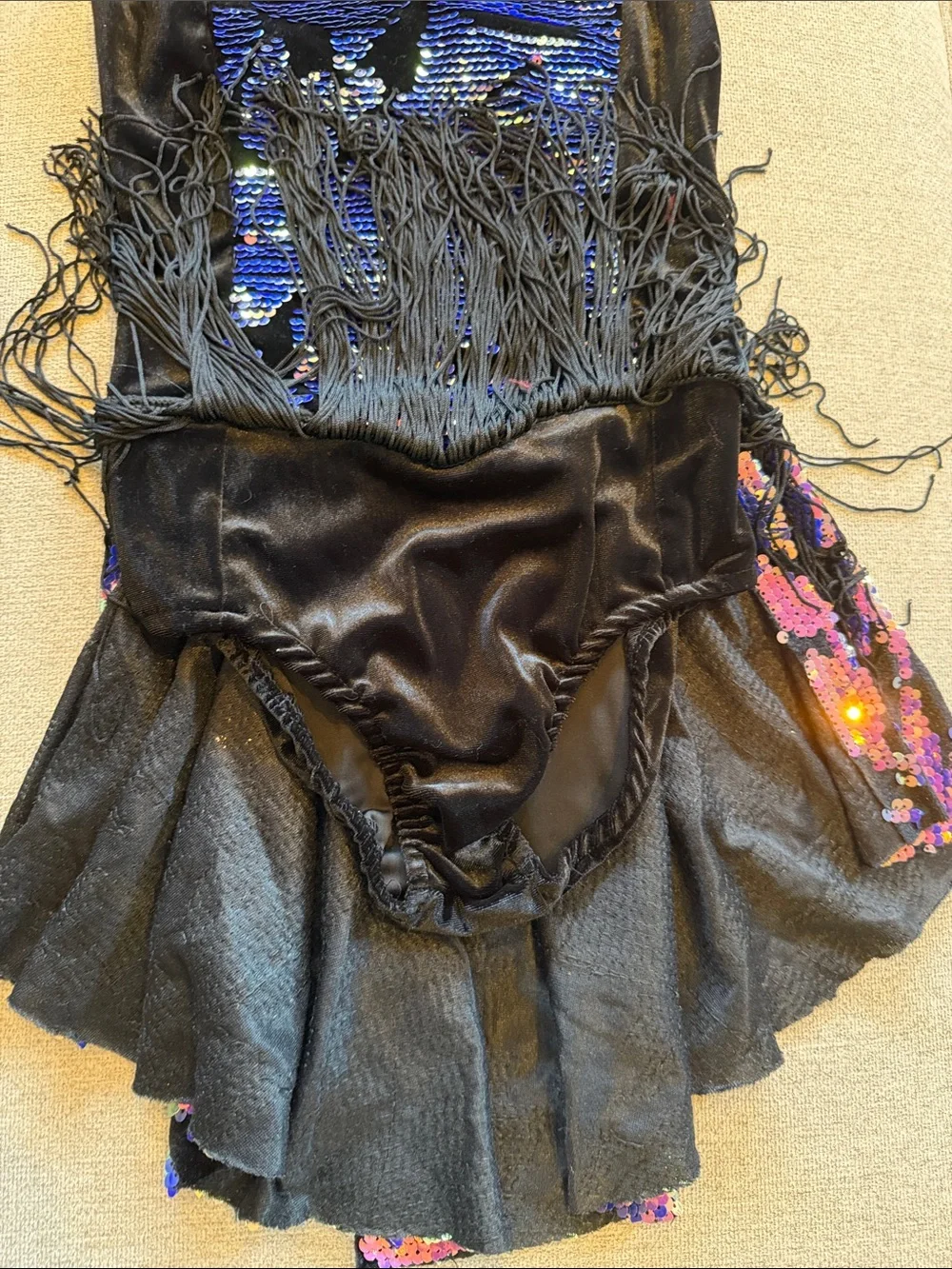 Costume: Girls Black Dance Dress with Iridescent Pink & Purple Sequins